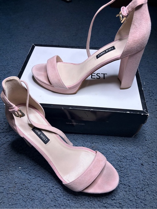 Nine West Shoes - Nine West Women's Pink Suede Ankle-Strap Block Heel Sandals